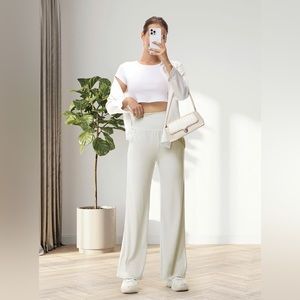 NWT Wide Legs Pants for Women High Waisted Yoga Pants Casual/Large/Beige